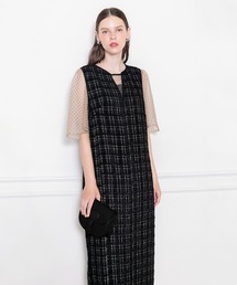 Leja | 【LEJA】インナーシアーブラウスセット刺繍チェックジャンスカロング丈ドレスワンピース美脚効果結婚式 パーティードレス(ドレス)