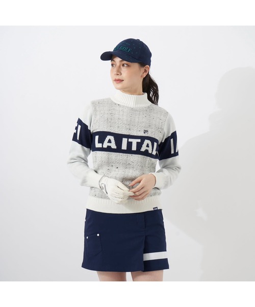 FILA GOLF(フィラゴルフ )の「FILA GOLF/フィラ ゴルフ クルーネック セーター チェック ジャガード ブランドロゴ リサイクル糸 ニット セーター スポーツウェア(ニット/セーター・レディース・ホワイト/グリーン/ピンク・LL/L/M)」の2枚目の写真