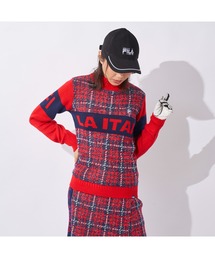 FILA GOLF/フィラ ゴルフ クルーネック セーター チェック ジャガード ブランドロゴ リサイクル糸 ニット セーター スポーツウェア
