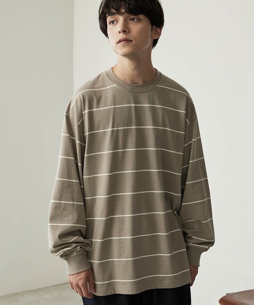 MONO-MART(モノマート)の「リラックスルーズベーシックボーダー L/S Tシャツ 2022AW(Tシャツ/カットソー・メンズ・チャコール/モカ/ネイビー/アイボリー・L/M)」の3枚目の写真