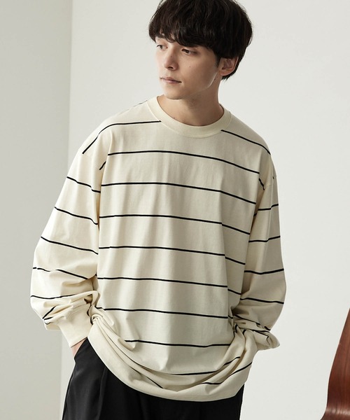 MONO-MART(モノマート)の「リラックスルーズベーシックボーダー L/S Tシャツ 2022AW(Tシャツ/カットソー・メンズ・チャコール/モカ/ネイビー/アイボリー・L/M)」の19枚目の写真