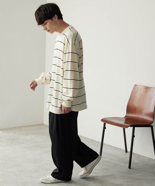 MONO-MART(モノマート)の「リラックスルーズベーシックボーダー L/S Tシャツ 2022AW(Tシャツ/カットソー・メンズ・チャコール/モカ/ネイビー/アイボリー・L/M)」の20枚目の写真