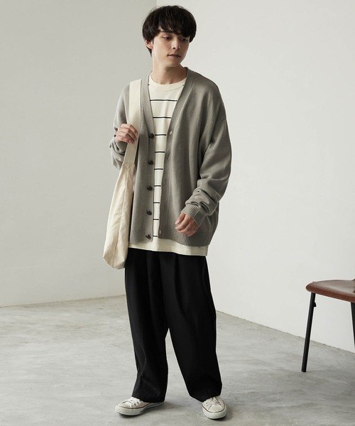 MONO-MART(モノマート)の「リラックスルーズベーシックボーダー L/S Tシャツ 2022AW(Tシャツ/カットソー・メンズ・チャコール/モカ/ネイビー/アイボリー・L/M)」の21枚目の写真