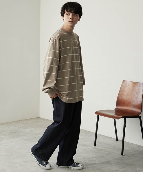 MONO-MART(モノマート)の「リラックスルーズベーシックボーダー L/S Tシャツ 2022AW(Tシャツ/カットソー・メンズ・チャコール/モカ/ネイビー/アイボリー・L/M)」の7枚目の写真