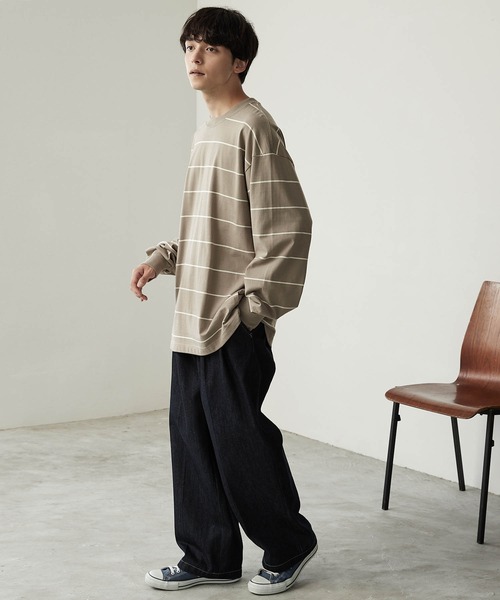 MONO-MART(モノマート)の「リラックスルーズベーシックボーダー L/S Tシャツ 2022AW(Tシャツ/カットソー・メンズ・チャコール/モカ/ネイビー/アイボリー・L/M)」の8枚目の写真