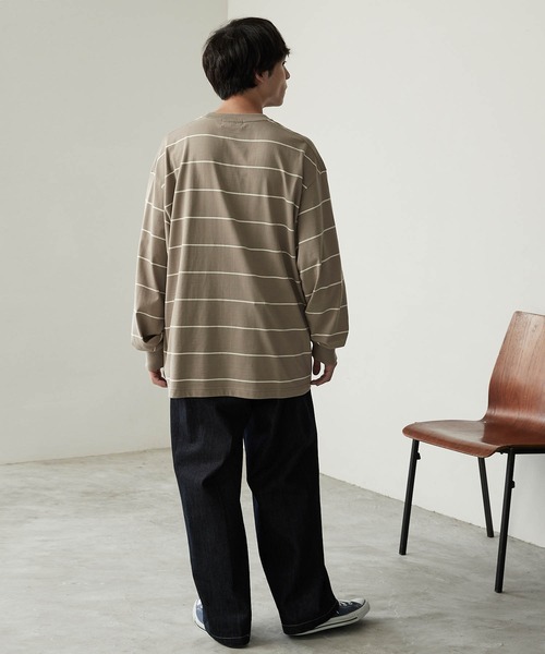 MONO-MART(モノマート)の「リラックスルーズベーシックボーダー L/S Tシャツ 2022AW(Tシャツ/カットソー・メンズ・チャコール/モカ/ネイビー/アイボリー・L/M)」の9枚目の写真
