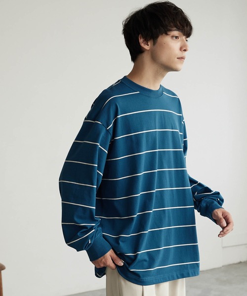 MONO-MART(モノマート)の「リラックスルーズベーシックボーダー L/S Tシャツ 2022AW(Tシャツ/カットソー・メンズ・チャコール/モカ/ネイビー/アイボリー・L/M)」の12枚目の写真