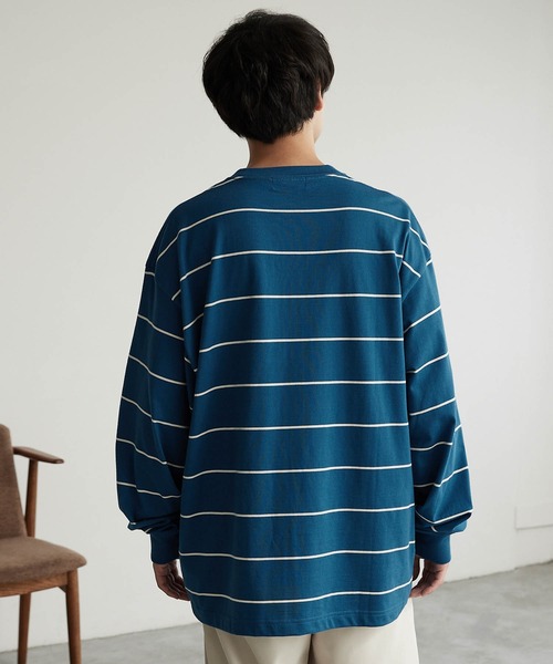MONO-MART(モノマート)の「リラックスルーズベーシックボーダー L/S Tシャツ 2022AW(Tシャツ/カットソー・メンズ・チャコール/モカ/ネイビー/アイボリー・L/M)」の14枚目の写真