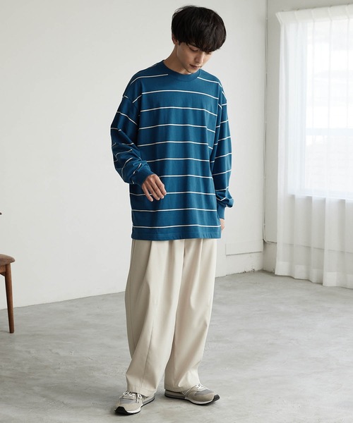 MONO-MART(モノマート)の「リラックスルーズベーシックボーダー L/S Tシャツ 2022AW(Tシャツ/カットソー・メンズ・チャコール/モカ/ネイビー/アイボリー・L/M)」の16枚目の写真