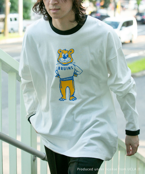 SENSE OF PLACE by URBAN RESEARCH（センスオブプレイスバイアーバンリサーチ）の「『別注』『ユニセックス』UCLA×SENSEOFPLACE　カレッジリンガーロングTシャツ（Tシャツ/カットソー・メンズ・ホワイト/グリーン・MEDIUM/LARGE）」の3枚目の写真