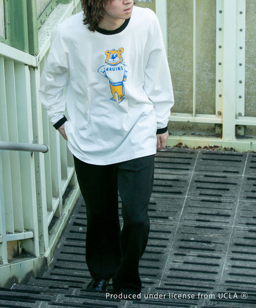 SENSE OF PLACE by URBAN RESEARCH（センスオブプレイスバイアーバンリサーチ）の「『別注』『ユニセックス』UCLA×SENSEOFPLACE　カレッジリンガーロングTシャツ（Tシャツ/カットソー・メンズ・ホワイト/グリーン・MEDIUM/LARGE）」の5枚目の写真