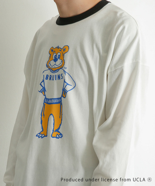 SENSE OF PLACE by URBAN RESEARCH（センスオブプレイスバイアーバンリサーチ）の「『別注』『ユニセックス』UCLA×SENSEOFPLACE　カレッジリンガーロングTシャツ（Tシャツ/カットソー・メンズ・ホワイト/グリーン・MEDIUM/LARGE）」の6枚目の写真