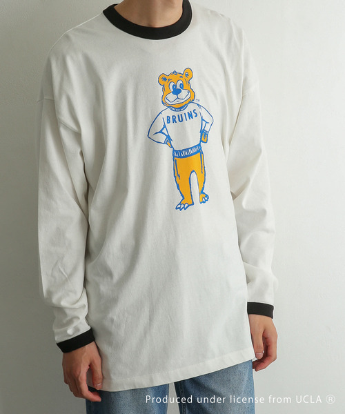 SENSE OF PLACE by URBAN RESEARCH（センスオブプレイスバイアーバンリサーチ）の「『別注』『ユニセックス』UCLA×SENSEOFPLACE　カレッジリンガーロングTシャツ（Tシャツ/カットソー・メンズ・ホワイト/グリーン・MEDIUM/LARGE）」の7枚目の写真