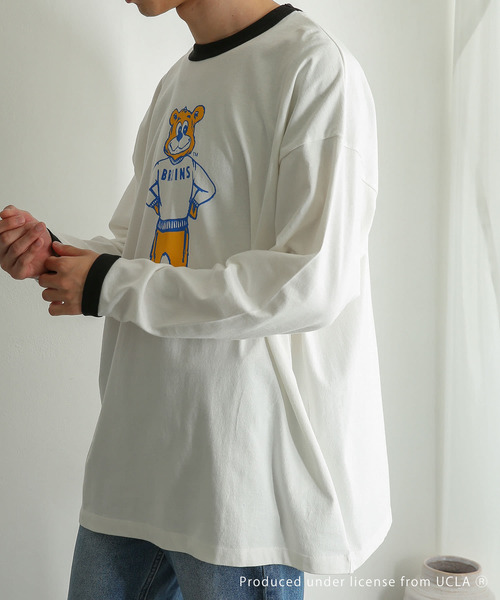 SENSE OF PLACE by URBAN RESEARCH（センスオブプレイスバイアーバンリサーチ）の「『別注』『ユニセックス』UCLA×SENSEOFPLACE　カレッジリンガーロングTシャツ（Tシャツ/カットソー・メンズ・ホワイト/グリーン・MEDIUM/LARGE）」の8枚目の写真