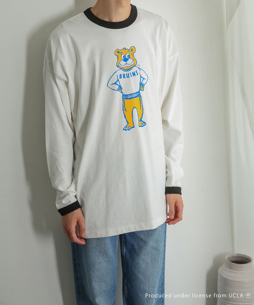 SENSE OF PLACE by URBAN RESEARCH（センスオブプレイスバイアーバンリサーチ）の「『別注』『ユニセックス』UCLA×SENSEOFPLACE　カレッジリンガーロングTシャツ（Tシャツ/カットソー・メンズ・ホワイト/グリーン・MEDIUM/LARGE）」の9枚目の写真