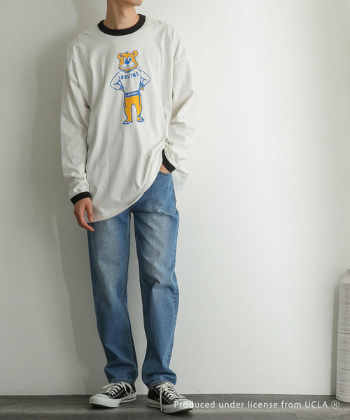 SENSE OF PLACE by URBAN RESEARCH（センスオブプレイスバイアーバンリサーチ）の「『別注』『ユニセックス』UCLA×SENSEOFPLACE　カレッジリンガーロングTシャツ（Tシャツ/カットソー・メンズ・ホワイト/グリーン・MEDIUM/LARGE）」の10枚目の写真