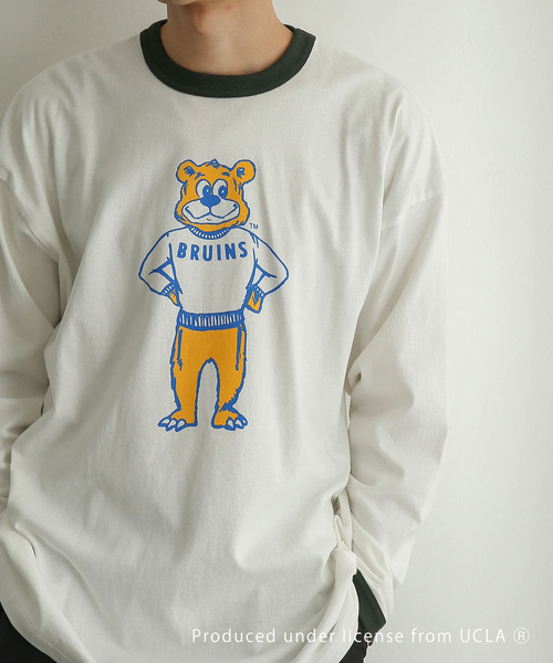 SENSE OF PLACE by URBAN RESEARCH（センスオブプレイスバイアーバンリサーチ）の「『別注』『ユニセックス』UCLA×SENSEOFPLACE　カレッジリンガーロングTシャツ（Tシャツ/カットソー・メンズ・ホワイト/グリーン・MEDIUM/LARGE）」の17枚目の写真