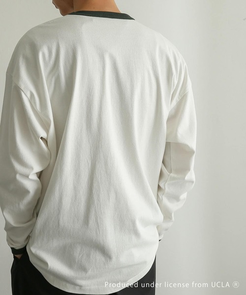 SENSE OF PLACE by URBAN RESEARCH（センスオブプレイスバイアーバンリサーチ）の「『別注』『ユニセックス』UCLA×SENSEOFPLACE　カレッジリンガーロングTシャツ（Tシャツ/カットソー・メンズ・ホワイト/グリーン・MEDIUM/LARGE）」の20枚目の写真
