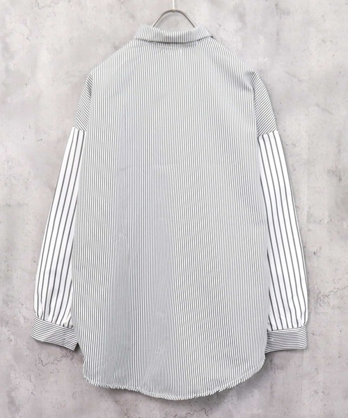 SHISKY(シスキー)の「ストライプ柄BIGシルエットシャツ(シャツ/ブラウス・レディース・ブラック/ブルー・M/XL)」の5枚目の写真