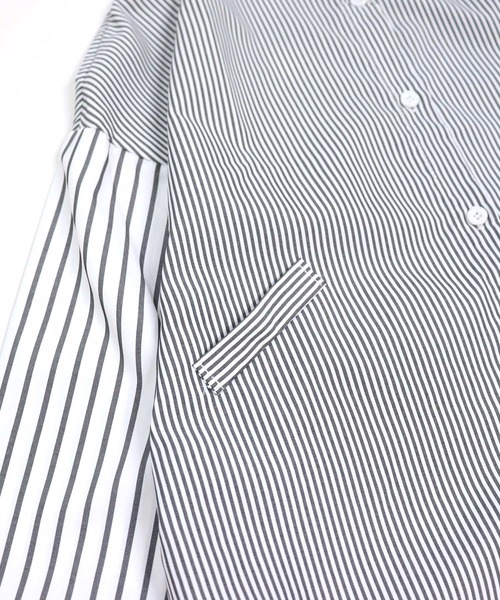 SHISKY(シスキー)の「ストライプ柄BIGシルエットシャツ(シャツ/ブラウス・レディース・ブラック/ブルー・M/XL)」の11枚目の写真