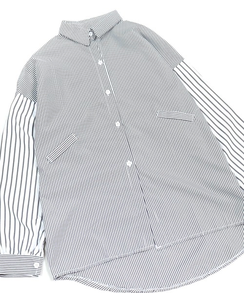 SHISKY(シスキー)の「ストライプ柄BIGシルエットシャツ(シャツ/ブラウス・レディース・ブラック/ブルー・M/XL)」の14枚目の写真