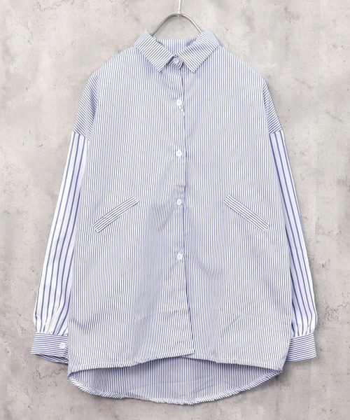 SHISKY(シスキー)の「ストライプ柄BIGシルエットシャツ(シャツ/ブラウス・レディース・ブラック/ブルー・M/XL)」の7枚目の写真