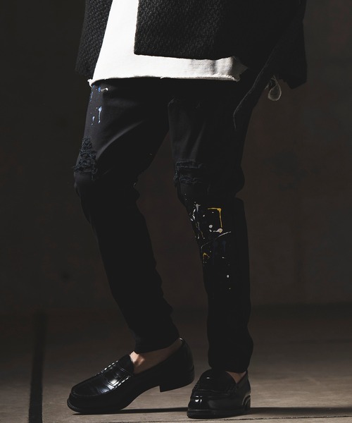 GLIMCLAP（グリムクラップ）の「mp10509-Used processing & hem oval rib design color pants パンツ（その他パンツ・メンズ・ブルー系その他/ダークカーキ/ブラック・L/M/S）」の2枚目の写真