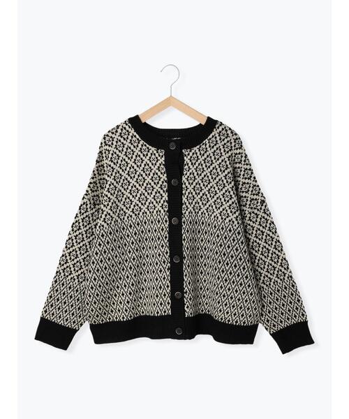 Samansa Mos2(サマンサ モスモス)の「ジャカード柄ニットカーディガン(カーディガン/ボレロ・レディース・ベージュ/レッド/ブラック/ミント・フリ-)」の2枚目の写真