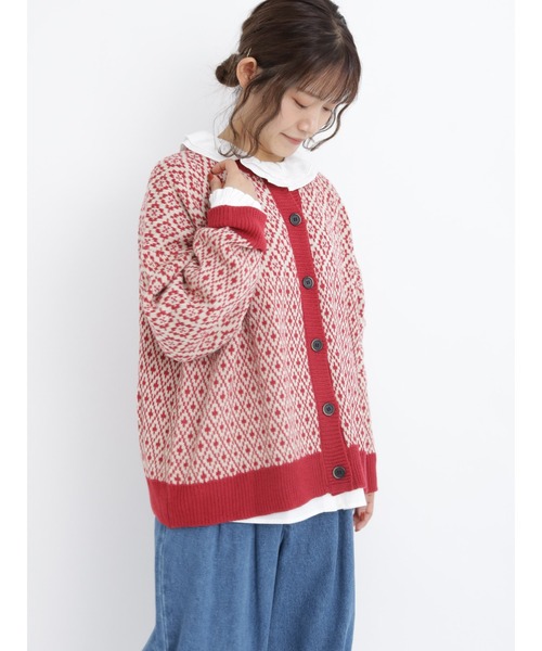 Samansa Mos2(サマンサ モスモス)の「ジャカード柄ニットカーディガン(カーディガン/ボレロ・レディース・ベージュ/レッド/ブラック/ミント・フリ-)」の14枚目の写真