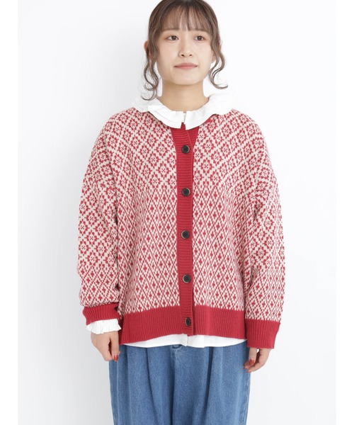 Samansa Mos2(サマンサ モスモス)の「ジャカード柄ニットカーディガン(カーディガン/ボレロ・レディース・ベージュ/レッド/ブラック/ミント・フリ-)」の15枚目の写真