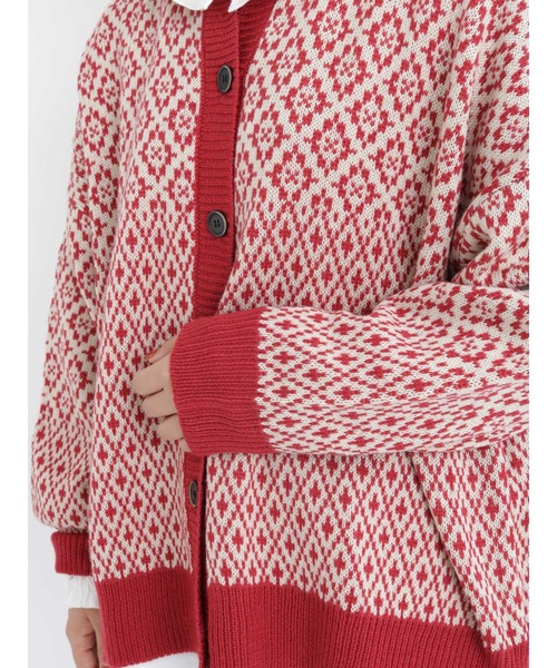 Samansa Mos2(サマンサ モスモス)の「ジャカード柄ニットカーディガン(カーディガン/ボレロ・レディース・ベージュ/レッド/ブラック/ミント・フリ-)」の6枚目の写真