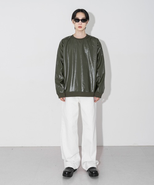 FOLLOWIN(フォロウィン)の「【UNISEX】グロッシートレーナーTシャツ(Tシャツ/カットソー・レディース・アイボリー/カーキ/ブラック・FREE)」の14枚目の写真