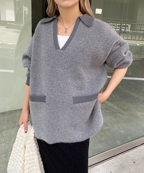 CAPRICIEUX LE'MAGE(カプリシューレマージュ)の「FOX Wフェイス襟ニット(ニット/セーター・レディース・グレー/ベージュ・FREE)」の5枚目の写真