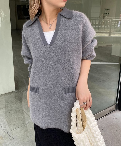 CAPRICIEUX LE'MAGE(カプリシューレマージュ)の「FOX Wフェイス襟ニット(ニット/セーター・レディース・グレー/ベージュ・FREE)」の6枚目の写真