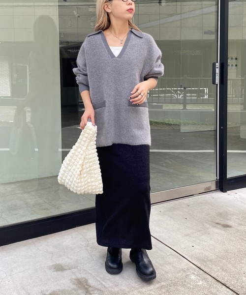 CAPRICIEUX LE'MAGE(カプリシューレマージュ)の「FOX Wフェイス襟ニット(ニット/セーター・レディース・グレー/ベージュ・FREE)」の7枚目の写真