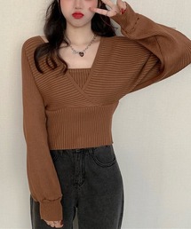 【URGE:】カシュクール リブ 長袖ニット