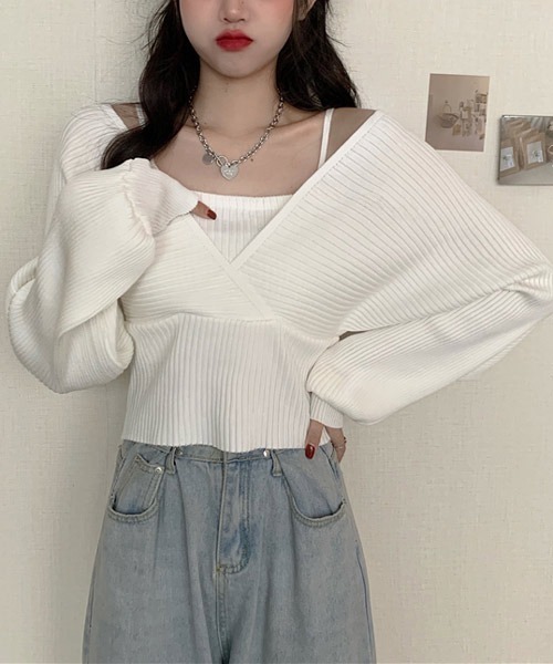 urge:(アージコロン )の「【URGE:】カシュクール リブ 長袖ニット(ニット/セーター・レディース・ブラック/ホワイト/ブラウン/レッド/ピンク・SMALL/MEDIUM/LARGE)」の3枚目の写真
