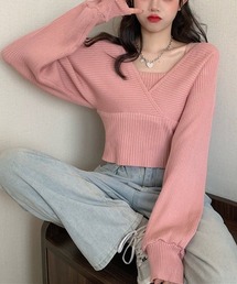 【URGE：】カシュクール リブ 長袖ニット