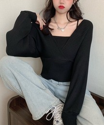 【URGE:】カシュクール リブ 長袖ニット
