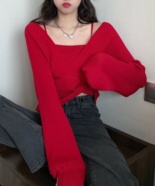 urge:(アージコロン )の「【URGE:】カシュクール リブ 長袖ニット(ニット/セーター・レディース・ブラック/ホワイト/ブラウン/レッド/ピンク・SMALL/MEDIUM/LARGE)」の9枚目の写真