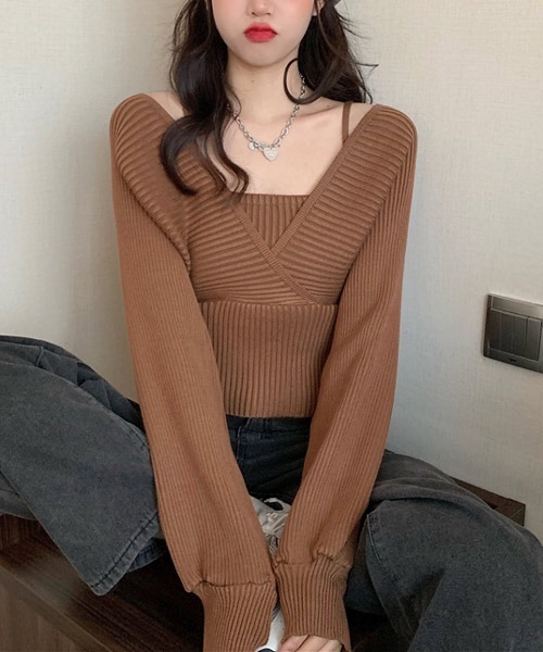 urge:(アージコロン )の「【URGE:】カシュクール リブ 長袖ニット(ニット/セーター・レディース・ブラック/ホワイト/ブラウン/レッド/ピンク・SMALL/MEDIUM/LARGE)」の15枚目の写真