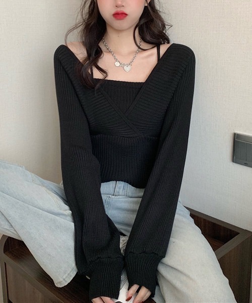 urge:(アージコロン )の「【URGE:】カシュクール リブ 長袖ニット(ニット/セーター・レディース・ブラック/ホワイト/ブラウン/レッド/ピンク・SMALL/MEDIUM/LARGE)」の6枚目の写真
