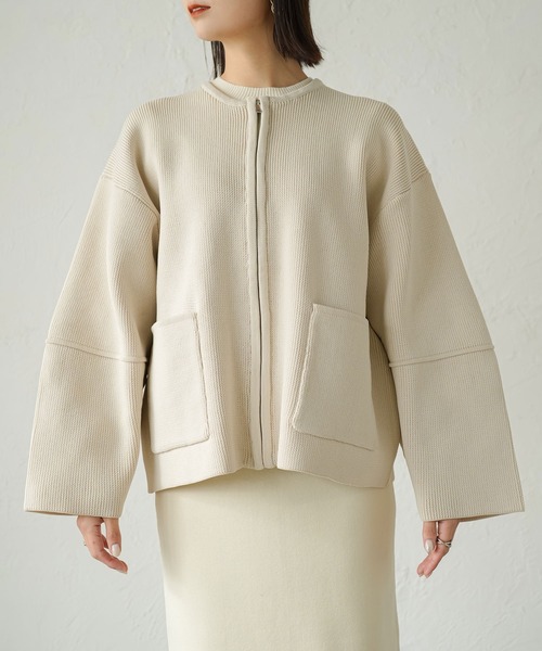 rectangle（レクタングル）の「ランタンスリーブニットブルゾン（カーディガン/ボレロ・レディース・ブラック/アイボリー/グレー・FREE）」の4枚目の写真