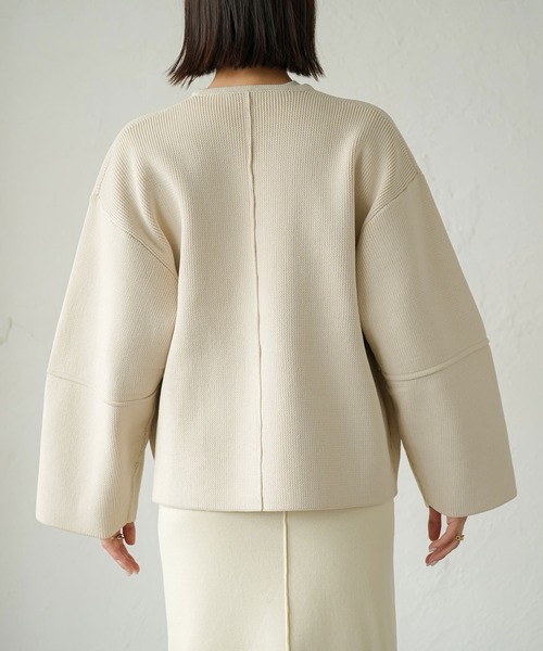 rectangle（レクタングル）の「ランタンスリーブニットブルゾン（カーディガン/ボレロ・レディース・ブラック/アイボリー/グレー・FREE）」の5枚目の写真