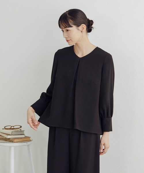 Neina（ネイナ）の「【喪服・礼服】＜Neina＞日本製生地使用洗える防しわカフス袖ナチュラルデザインブラウス＋ワイドパンツセットアップ＜大きいサイズ有＞（スーツセット・レディース・ブラック・4L/5L/6L/LL/M/8L/3L/L/S）」の19枚目の写真