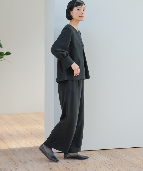 ReFLEcTウールスカートセットアップスーツカフス袖フォーマル黒40L 喪服・礼服】＜Neina＞日本製生地使用洗える防しわカフス袖ナチュラル