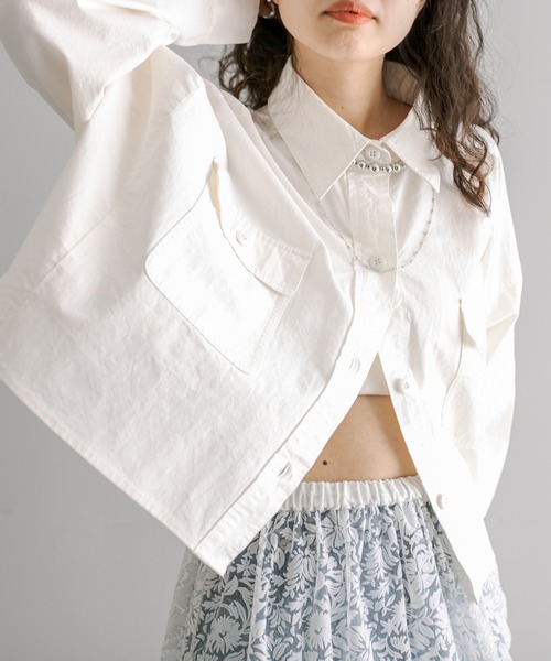 mystic（ミスティック）の「オーバーショートシャツ（シャツ/ブラウス・レディース・オフホワイト/ピンク/ブルー・FREE）」の6枚目の写真