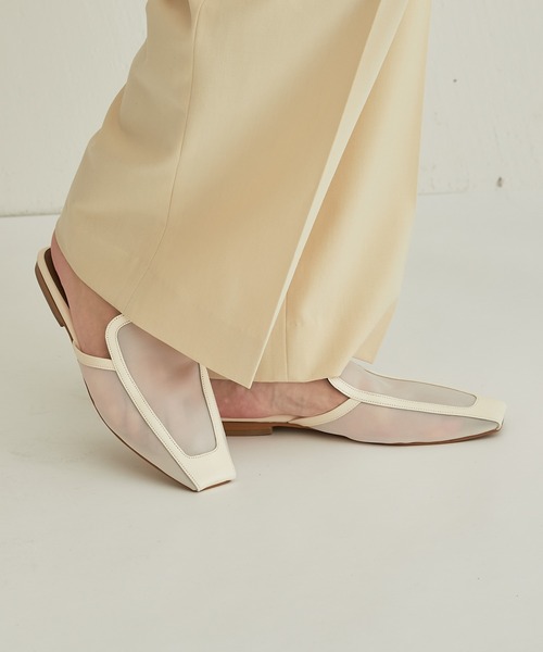 PAPILLONNER（パピヨネ）の「【OT】オーガンジースクエアスリッポン/PAPILLONNER/パピヨネ（サンダル・レディース・ブラック/アイボリー・38/36/37）」の5枚目の写真