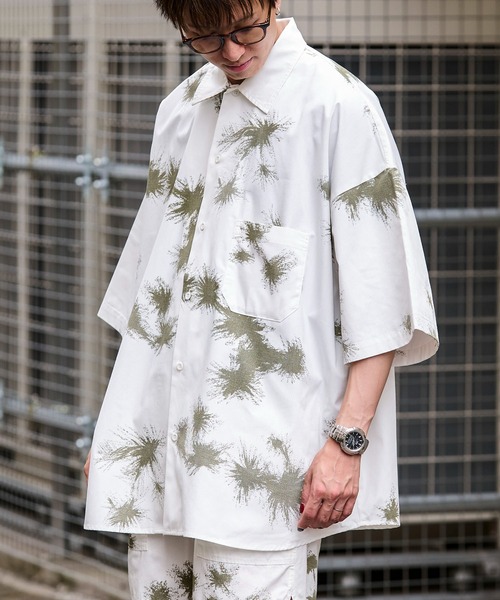 ARMY TWILL コットン／ポリエステル プレーン ビッグシャツ H/S AM