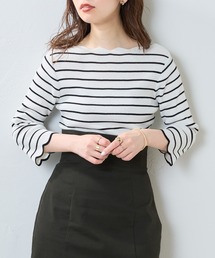 natural couture | 新色追加 / 袖口配色スカラップ7分袖強撚ニット(ニット/セーター)
